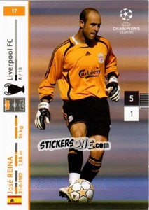 Sticker Pepe Reina - UEFA Champions League 2007-2008. Trading Cards Game n. 17 - Panini