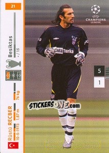 Sticker Rustu Recber - UEFA Champions League 2007-2008. Trading Cards Game n. 21 - Panini