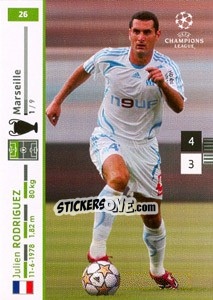 Sticker Julien Rodriguez - UEFA Champions League 2007-2008. Trading Cards Game n. 26 - Panini