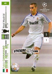 Sticker Fabio Cannavaro - UEFA Champions League 2007-2008. Trading Cards Game n. 43 - Panini