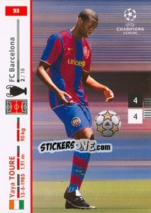 Sticker Yaya Toure - UEFA Champions League 2007-2008. Trading Cards Game n. 93 - Panini