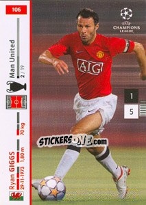 Sticker Ryan Giggs - UEFA Champions League 2007-2008. Trading Cards Game n. 106 - Panini