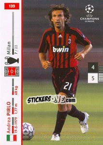 Sticker Andrea Pirlo - UEFA Champions League 2007-2008. Trading Cards Game n. 139 - Panini