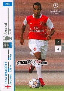 Sticker Theo Walcott - UEFA Champions League 2007-2008. Trading Cards Game n. 233 - Panini