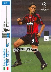 Sticker Filippo Inzaghi - UEFA Champions League 2007-2008. Trading Cards Game n. 237 - Panini
