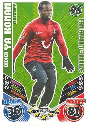 Figurina Didier Ya Konan - German Football Bundesliga 2011-2012. Match Attax Extra n. 97 - Topps