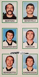 Sticker Bertoni / Benevelli / Mantovani / Ferrari / Benedetto / Andreuzza - Calciatori 1974-1975 n. 577 - Panini