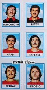 Sticker Marconcini / Ricci / Nappi / Raffaeli / Petraz / Frosio - Calciatori 1974-1975 - Panini