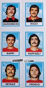 Sticker Marconcini / Ricci / Nappi / Raffaeli / Petraz / Frosio - Calciatori 1974-1975 n. 580 - Panini