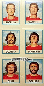 Sticker Picella / Vannini / Scarpa / Marchei / Curi / Sollier - Calciatori 1974-1975 n. 581 - Panini