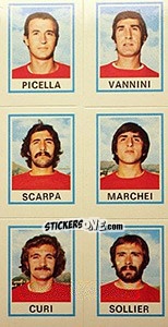 Figurina Picella / Vannini / Scarpa / Marchei / Curi / Sollier - Calciatori 1974-1975 - Panini