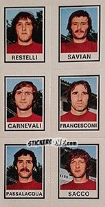 Sticker Restelli / Savian / Carnevali / Francesconi / Passalacqua / Sacco - Calciatori 1974-1975 n. 587 - Panini