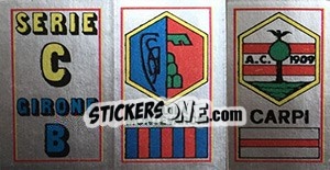 Sticker Scudetto Serie C Girone B / Aquila Montevarchi / Carpi - Calciatori 1974-1975 n. 607 - Panini