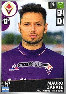 Sticker Mauro Zárate - Calciatori 2016-2017 n. 192 - Panini