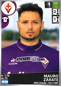 Cromo Mauro Zárate - Calciatori 2016-2017 - Panini