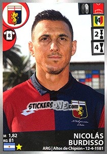 Cromo Nicolás Burdisso - Calciatori 2016-2017 - Panini