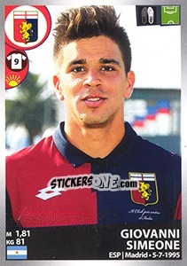 Sticker Giovanni Simeone - Calciatori 2016-2017 n. 221 - Panini