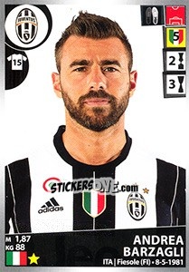 Sticker Andrea Barzagli - Calciatori 2016-2017 n. 257 - Panini