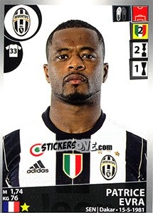 Cromo Patrice Evra - Calciatori 2016-2017 - Panini