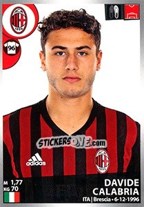 Cromo Davide Calabria - Calciatori 2016-2017 - Panini