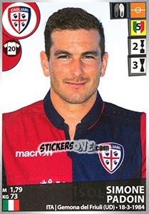 Sticker Simone Padoin - Calciatori 2016-2017 n. 74 - Panini