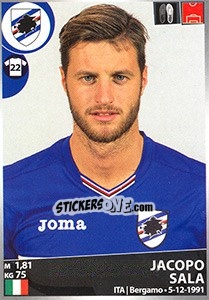 Sticker Jacopo Sala - Calciatori 2016-2017 n. 459 - Panini