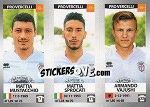 Sticker Mattia Mustacchio / Mattia Sprocati / Armando Vajushi - Calciatori 2016-2017 n. 692 - Panini