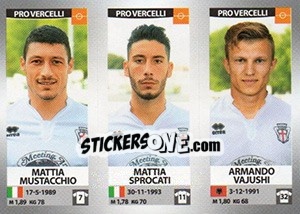 Sticker Mattia Mustacchio / Mattia Sprocati / Armando Vajushi - Calciatori 2016-2017 - Panini