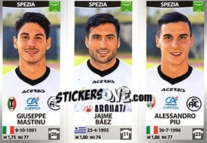 Sticker Giuseppe Mastinu / Jaime Báez / Alessandro Piu - Calciatori 2016-2017 - Panini