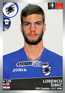 Sticker Lorenco Šimic - Calciatori 2016-2017 - Panini