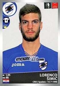 Cromo Lorenco Šimic - Calciatori 2016-2017 - Panini