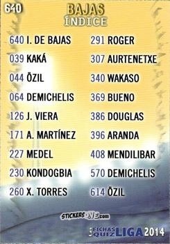 Figurina Índice de bajas - Las Fichas Quiz De La Liga 2013-2014 n. 640 - Mundicromo