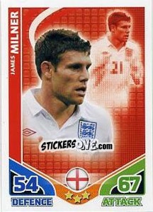 Sticker James Milner - England 2010. Match Attax - Topps