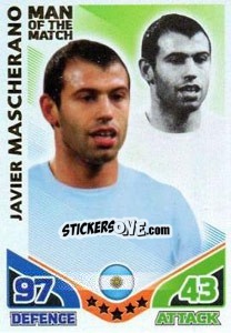 Sticker Javier Mascherano - England 2010. Match Attax n. 250 - Topps