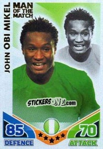 Sticker John Obi Mikel - England 2010. Match Attax n. 270 - Topps