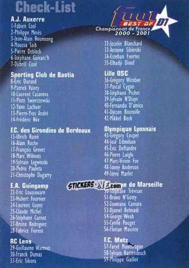 Sticker Checklist - Foot Best Of D1 2000-2001 n. 127 - Panini