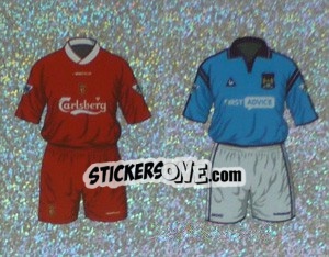 Sticker Home Kit Liverpool/Manchester City (a/b) - Premier League Inglese 2002-2003 n. 288 - Merlin