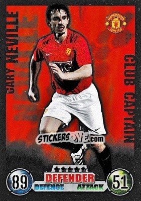 Sticker Gary Neville - English Premier League 2007-2008. Match Attax Extra - Topps