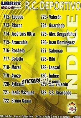 Sticker Índice - Campeonato Nacional De Liga 2011-2012 n. 730 - Mundicromo