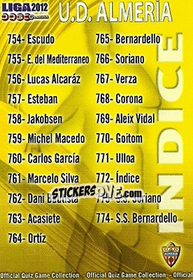 Sticker Índice - Campeonato Nacional De Liga 2011-2012 n. 772 - Mundicromo