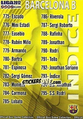 Sticker Índice - Campeonato Nacional De Liga 2011-2012 n. 793 - Mundicromo