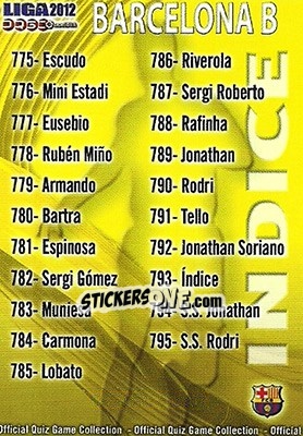 Sticker Índice - Campeonato Nacional De Liga 2011-2012 - Mundicromo