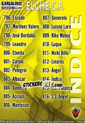 Sticker Índice - Campeonato Nacional De Liga 2011-2012 n. 814 - Mundicromo