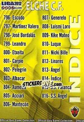 Sticker Índice - Campeonato Nacional De Liga 2011-2012 - Mundicromo