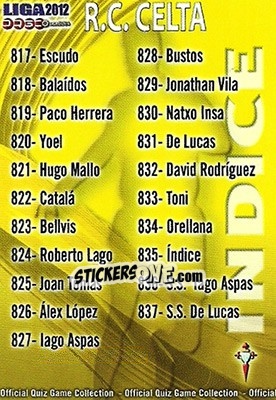 Sticker Índice - Campeonato Nacional De Liga 2011-2012 n. 835 - Mundicromo