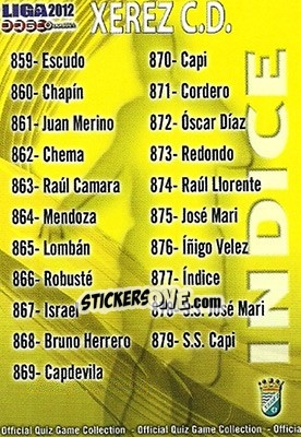 Sticker Índice - Campeonato Nacional De Liga 2011-2012 n. 877 - Mundicromo