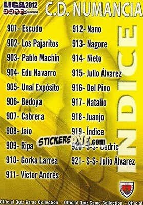 Sticker Índice - Campeonato Nacional De Liga 2011-2012 - Mundicromo