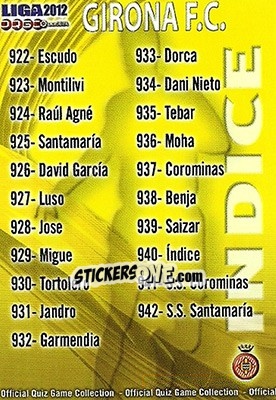 Sticker Índice - Campeonato Nacional De Liga 2011-2012 n. 940 - Mundicromo