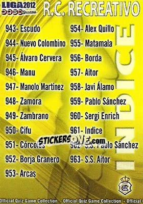 Sticker Indice - Campeonato Nacional De Liga 2011-2012 - Mundicromo