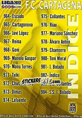 Sticker Índice - Campeonato Nacional De Liga 2011-2012 - Mundicromo